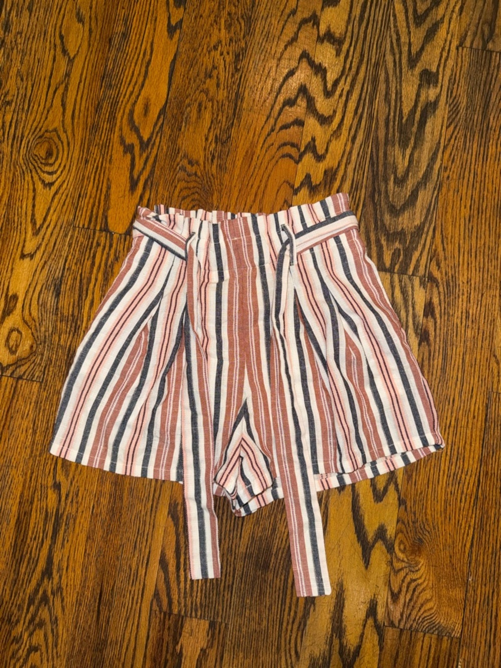 Francesca’s Striped Linen Paperbag Waist Women’s Shorts in Pink and Navy